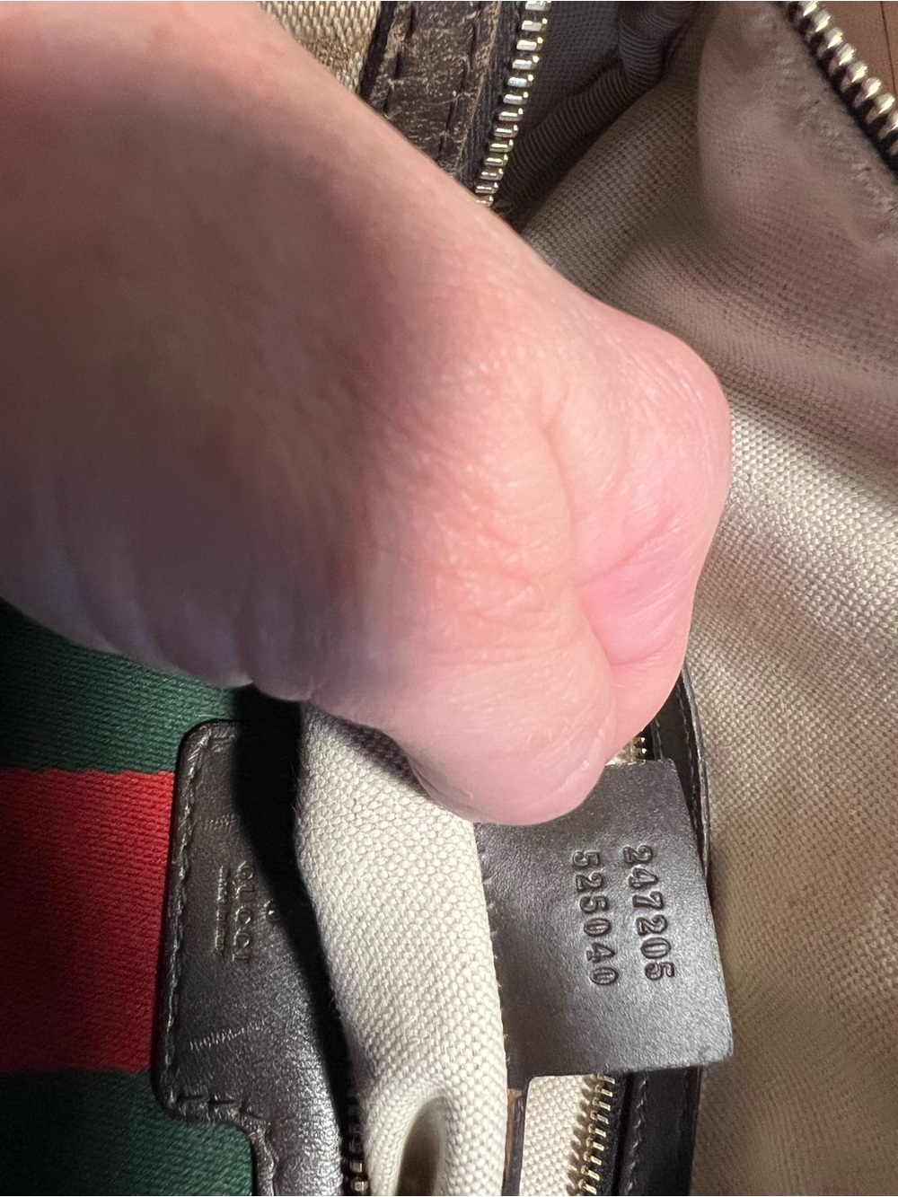 Gucci Beige Monogram Satchel with Green & Red Center Stripe - Picture 10 of 16